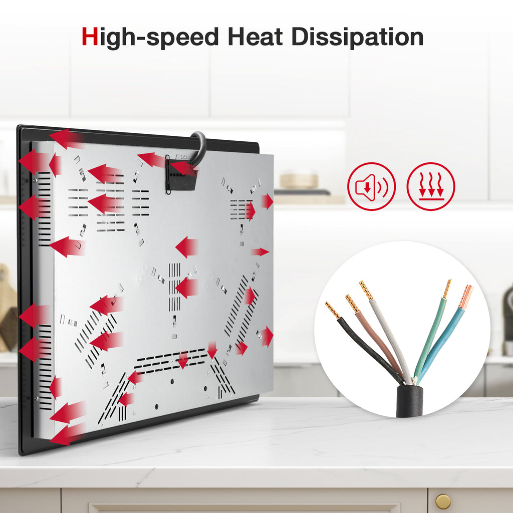 WEHIMO Ceramic Hob 5 Plates 77cm, Hob 8600W, 9 Levels, Touch Control per Zone, Automatic Shut-off, Ceramic Hob Suitable for All Pots and Pans