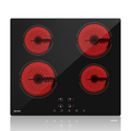Ceramic Hob 4 Plates, WEHIMO Ceramic Hob 60cm, 6000W, 4 Cooking Zones with Dual Cooking Zone, 9 Levels, Child Lock, Timer, Built-in Frameless Ceramic Hob, Suitable for All Pots