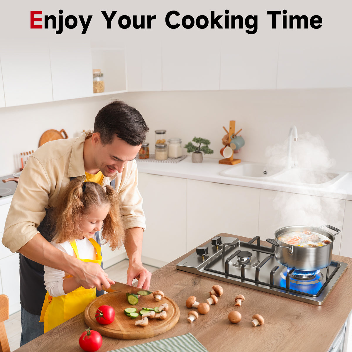 WEHIMO Gas Hob 2 Burners, Gas Hob 2 Burners Stainless Steel, Gas Cooker 2 Burners, Built-in, Cast Iron Grate, 3700W, Town Gas and Bottled Gas