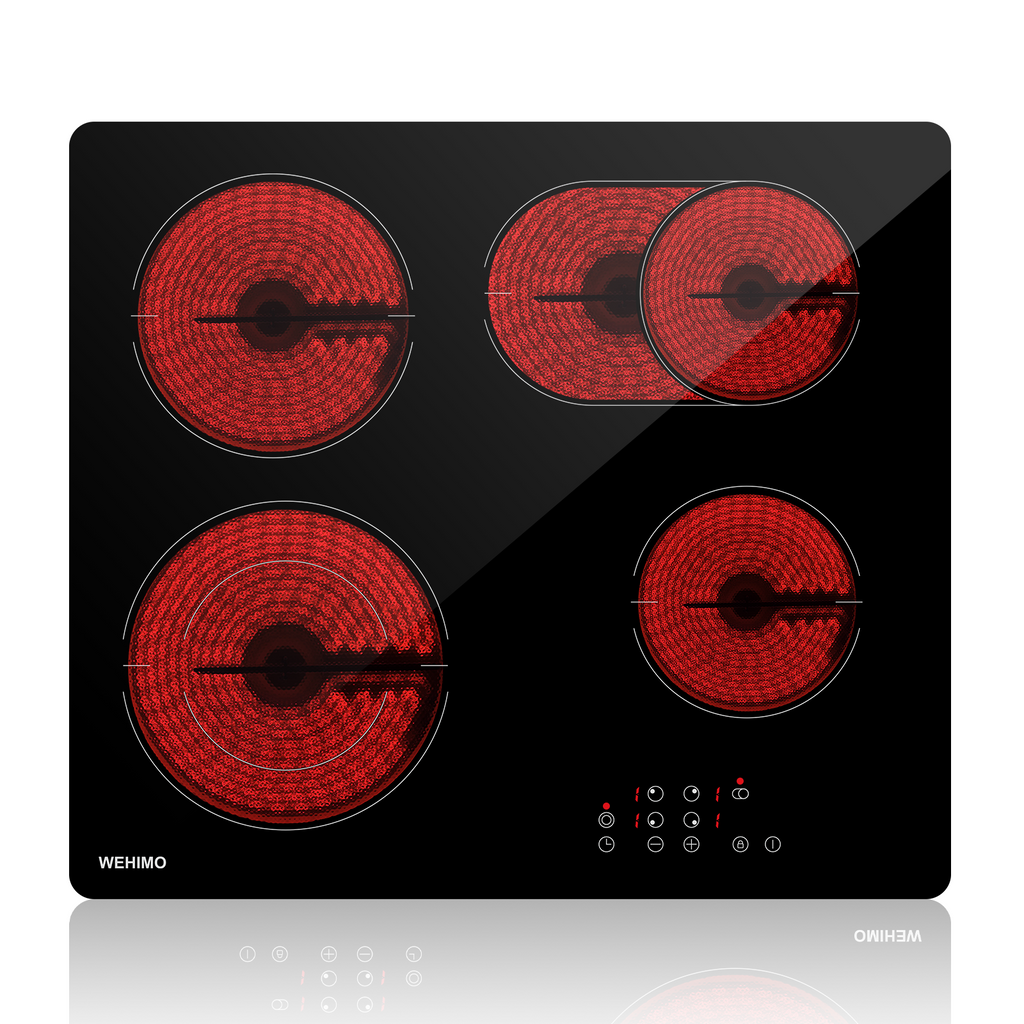 WEHIMO Ceramic Hob 4 Plates 7200W, 4 Cooking Zones (2200W+2000W+1800W+1200W), 9 Heat Levels, Touch Control, Child Lock, 1-99 Timer, Suitable for All Pots