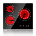 WEHIMO Ceramic Hob 3 Burners 5500W, Extra Large Zone 25 cm, 9 Power Levels, Touch Control, Child Safety, Timer, Black