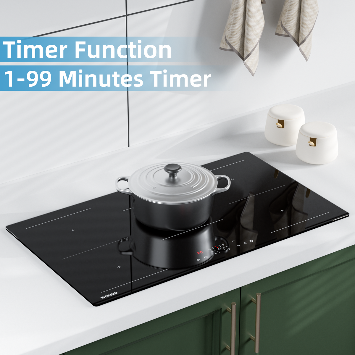 WEHIMO Induction Hob, Induction Hob 5 Plates with Power Booster, 5 Zones Built-in, 9 Power Levels Induction Cooktop 90cm (8600W), 220-240V