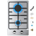 WEHIMO Gas Hob 2 Burners, Gas Hob 2 Burners Stainless Steel, Gas Cooker 2 Burners, Built-in, Cast Iron Grate, 3700W, Town Gas and Bottled Gas