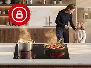 WEHIMO Ceramic Hob 4 Plates 6600W, Double Ring Cooking Surface, 9 Heat Levels, Touch Control, Child Lock, 1-99 Timer, Suitable for All Pots, 59CM
