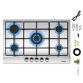 Gas Hob 5 Burners Stainless Steel, Built-in Hob 76 cm, 10500 W, Slim Profile, Flame-Out Protection, Natural Gas/Propane/Butane, 76x50x4.5 cm