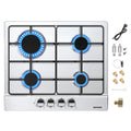 WEHIMO Gas Hob 4 Burners, Gas Hob 4 Burners Stainless Steel, Gas Cooker 4 Burners Built-in, Cast Iron Grate, 7200W, Town Gas and Bottled Gas