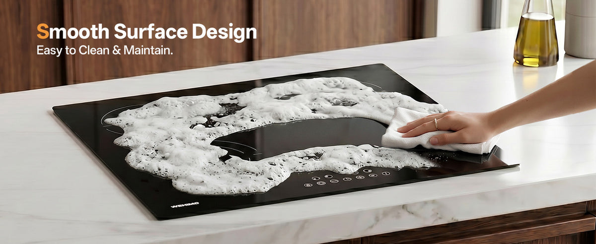 WEHIMO Ceramic Hob 4 Plates 6600W, Double Ring Cooking Surface, 9 Heat Levels, Touch Control, Child Lock, 1-99 Timer, Suitable for All Pots, 59CM