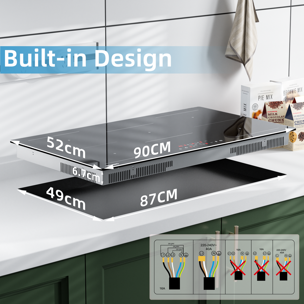 WEHIMO Induction Hob, Induction Hob 5 Plates with Power Booster, 5 Zones Built-in, 9 Power Levels Induction Cooktop 90cm (8600W), 220-240V