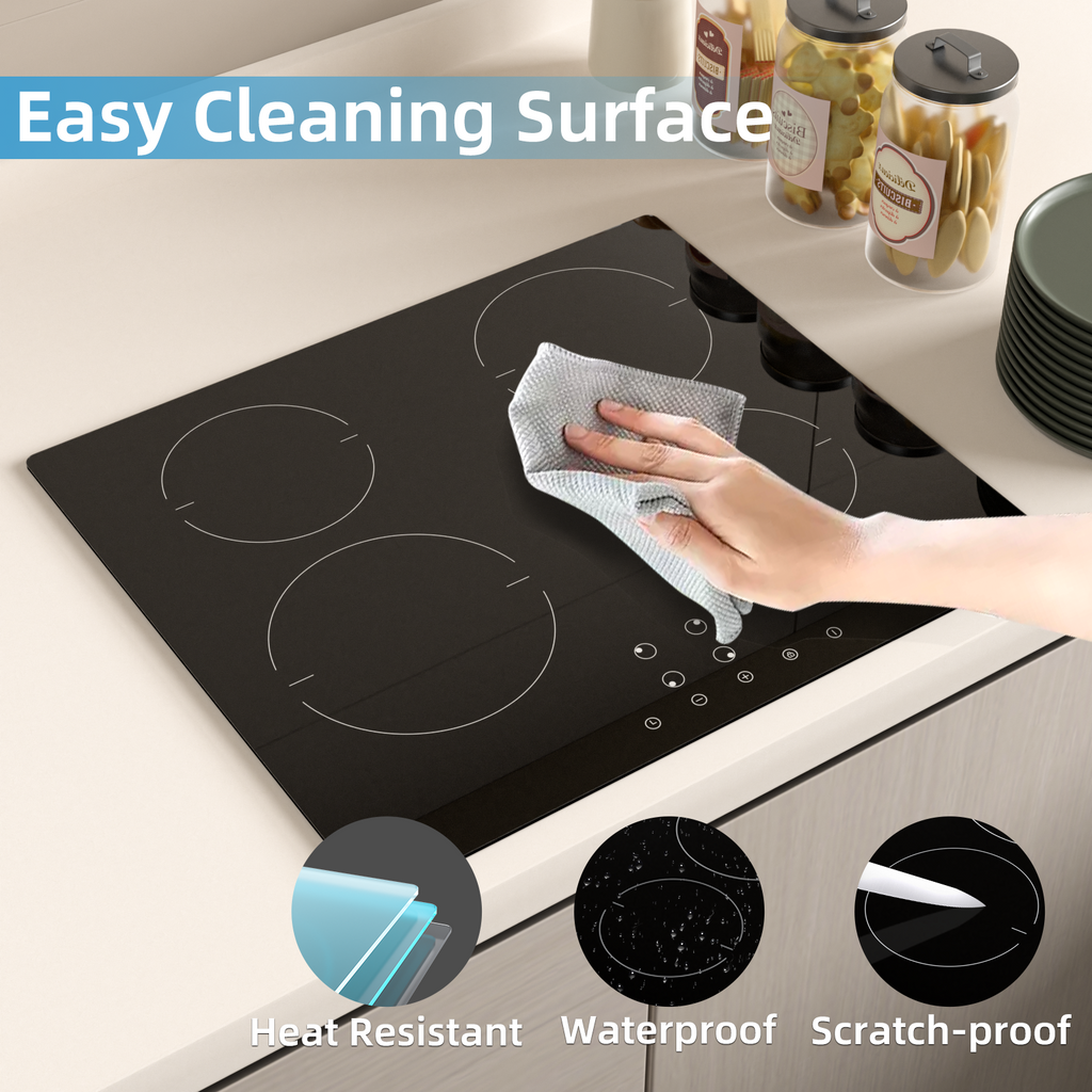 Ceramic Hob 4 Plates, WEHIMO Ceramic Hob 60cm, 6000W, 4 Cooking Zones with Dual Cooking Zone, 9 Levels, Child Lock, Timer, Built-in Frameless Ceramic Hob, Suitable for All Pots