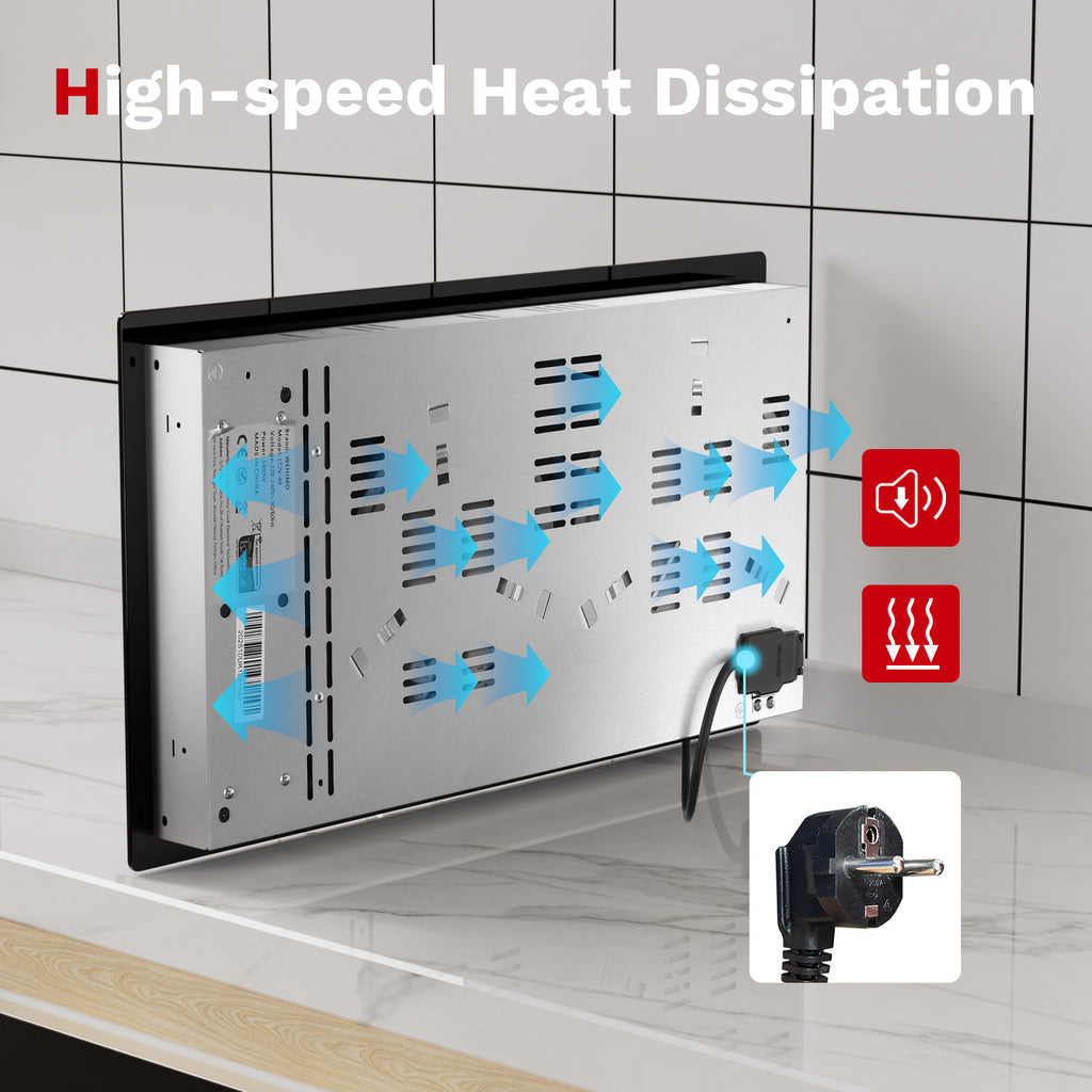 WEHIMO Ceramic Hob 2 Plates, 3400W (2200W+1200W), Rotary Knob Control, Double Ring Burner, 9 Heat Levels, Touch Control, Child Lock, 1-99min Timer, Suitable for All Pots