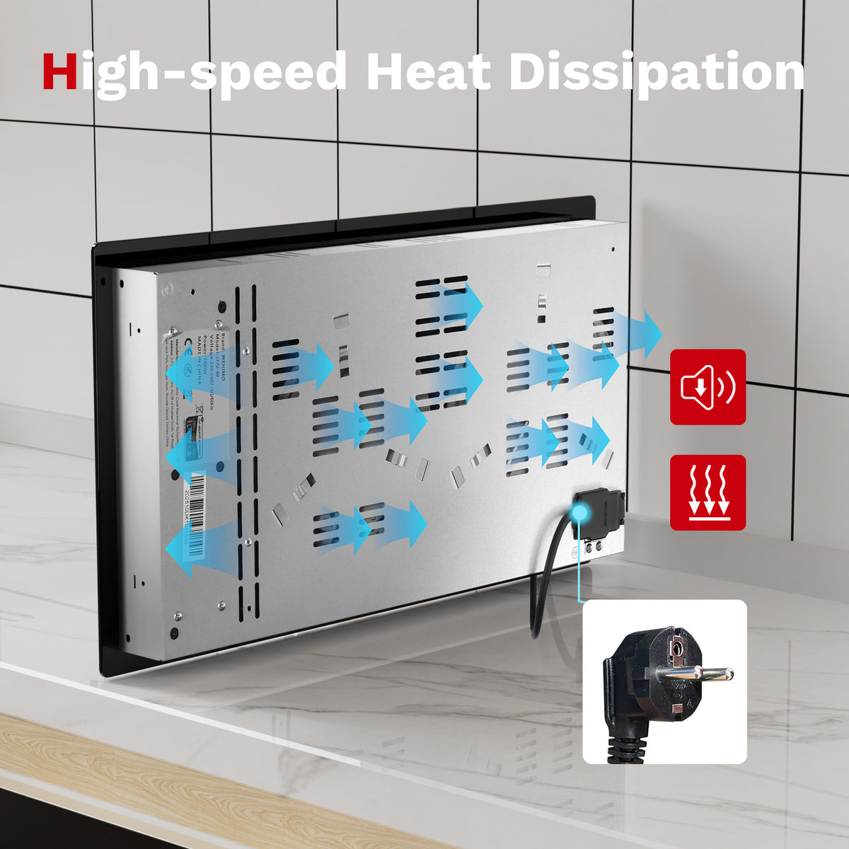 WEHIMO Ceramic Hob 2 Plates, 3400W (2200W+1200W), Rotary Knob Control, Double Ring Burner, 9 Heat Levels, Touch Control, Child Lock, 1-99min Timer, Suitable for All Pots