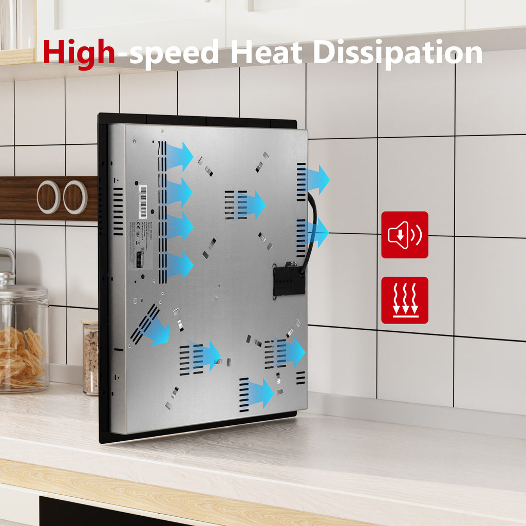 WEHIMO Ceramic Hob 3 Burners 5500W, Extra Large Zone 25 cm, 9 Power Levels, Touch Control, Child Safety, Timer, Black