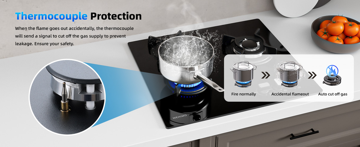 WEHIMO Gas Hob 3 Burners, Gas Hob 3 Burners Built-in, Gas Cooktop 60cm, Cast Iron Grate, 7750W, Town Gas and Bottled Gas, Black Glass