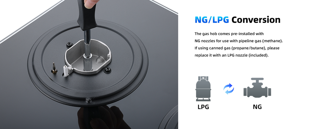 Gas Hob 2 Burners, WEHIMO Gas Hob 2 Burners Black Glass, Built-in Gas Cooker, 3700W, Town Gas and Bottled Gas