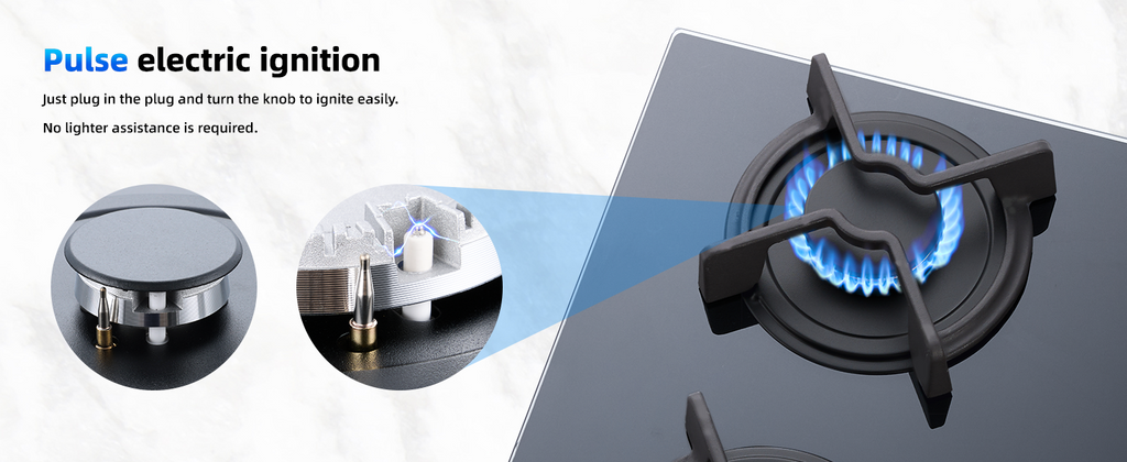 WEHIMO Gas Hob 3 Burners, Gas Hob 3 Burners Built-in, Gas Cooktop 60cm, Cast Iron Grate, 7750W, Town Gas and Bottled Gas, Black Glass